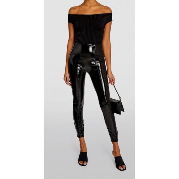 Spanx Faux Patent Black Leather Leggings Size M - Picture 1 of 5